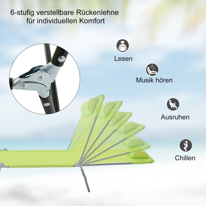 Sammenklappelig liggestol, havestol med nakkestøtte, justerbar liggestol med 5 positioner, campingstol, vægtkapacitet op til 120 kg, egnet til have, balkon og pool, 4 farver (grøn)