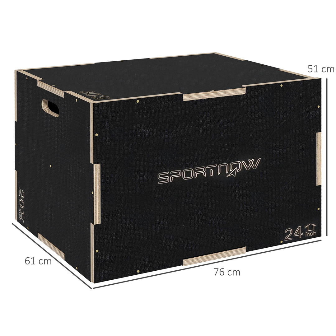 Plyo-boks/springboks, robust, 76x61x51 cm, sort, håndtag 10x3,5 cm, op til 120 kg