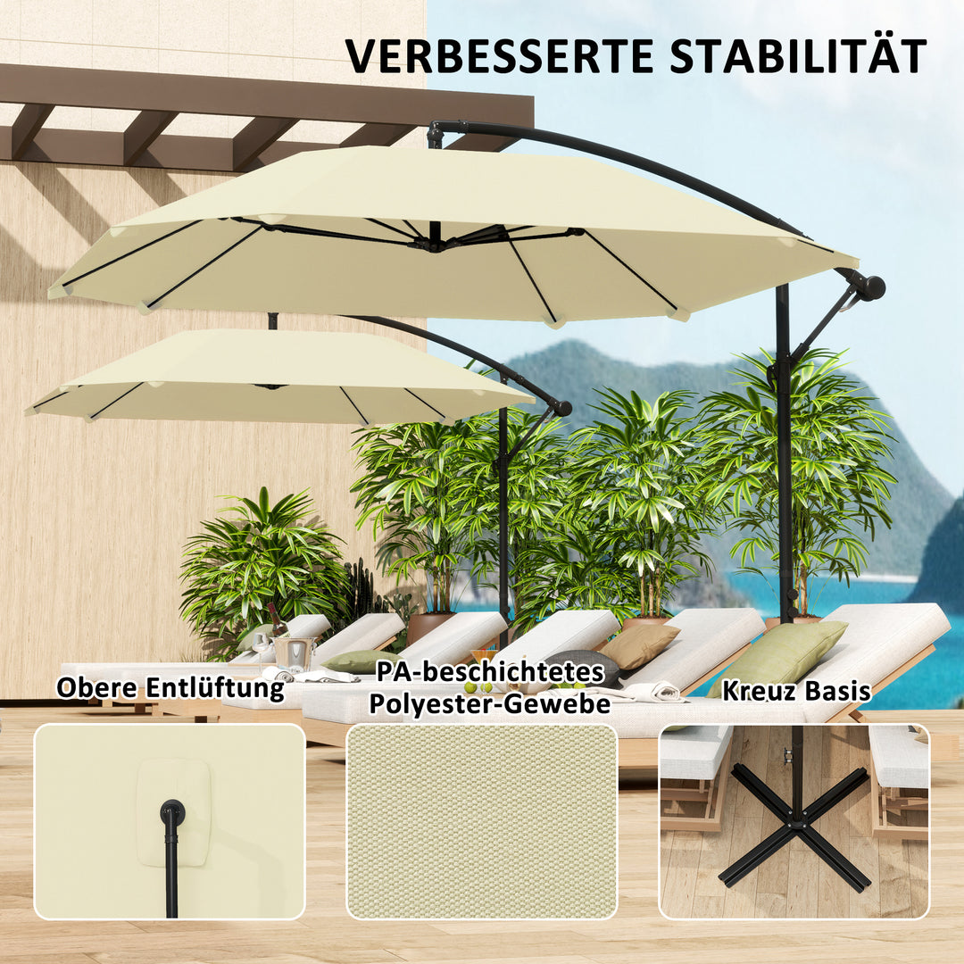 Cantilever paraply aluminium ø 260 cm parasol, vandtæt paraply med håndsving og stativ, håndsving, beige