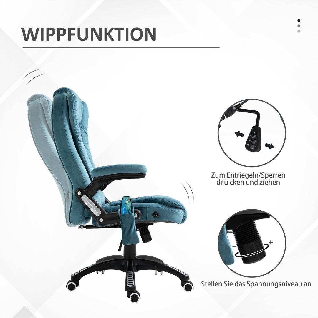 Kontorstol massagestol med varmefunktion executive stol med massagefunktion højdejusterbar ergonomisk gamingstol massage blå 68 x 72 x 110-120 cm