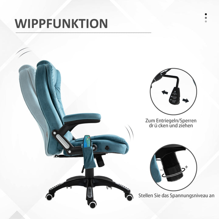 Kontorstol massagestol med varmefunktion executive stol med massagefunktion højdejusterbar ergonomisk gamingstol massage blå 68 x 72 x 110-120 cm