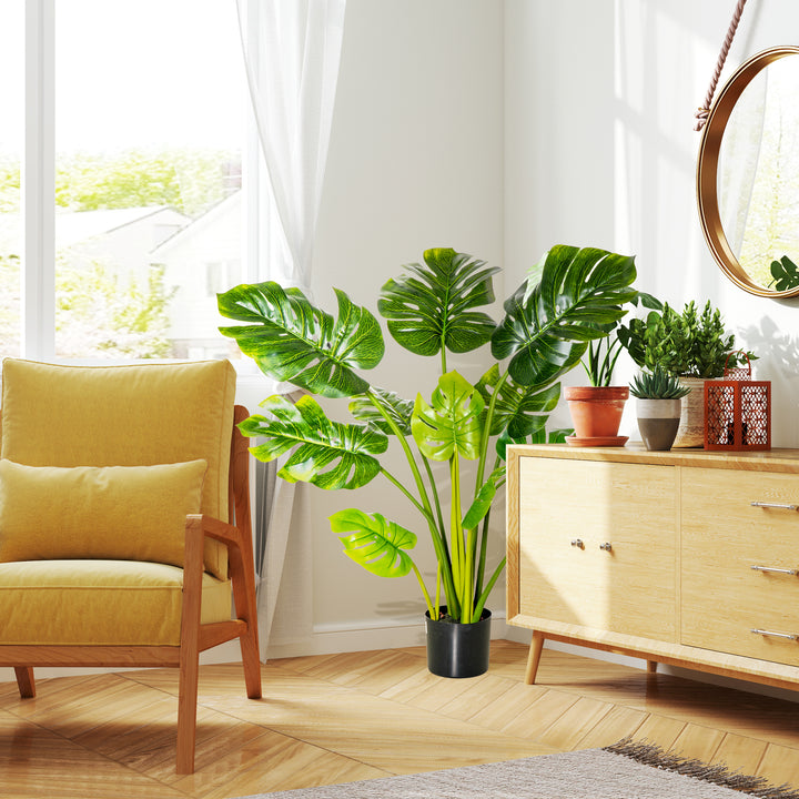 Kunstige planter 110 cm kunstig monstera kunstige planter i potte kunstigt træ stueplante dekorativ plante kontorplante plastikpotte til indendørs og udendørs