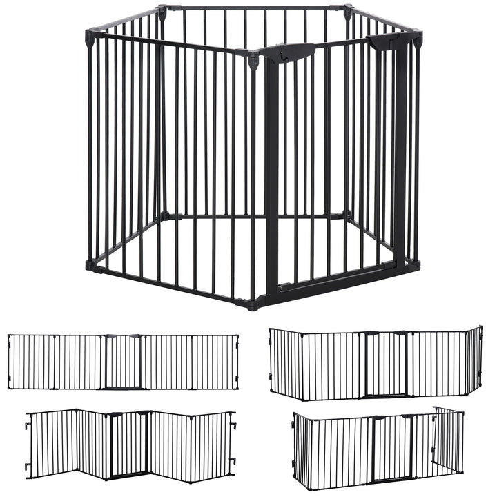 2-i-1 sikkerhedsgitter, kravlegård til kæledyr, sikkerhedsgitter, foldbart, metal, 300 x 3 x 74,5 cm, sort