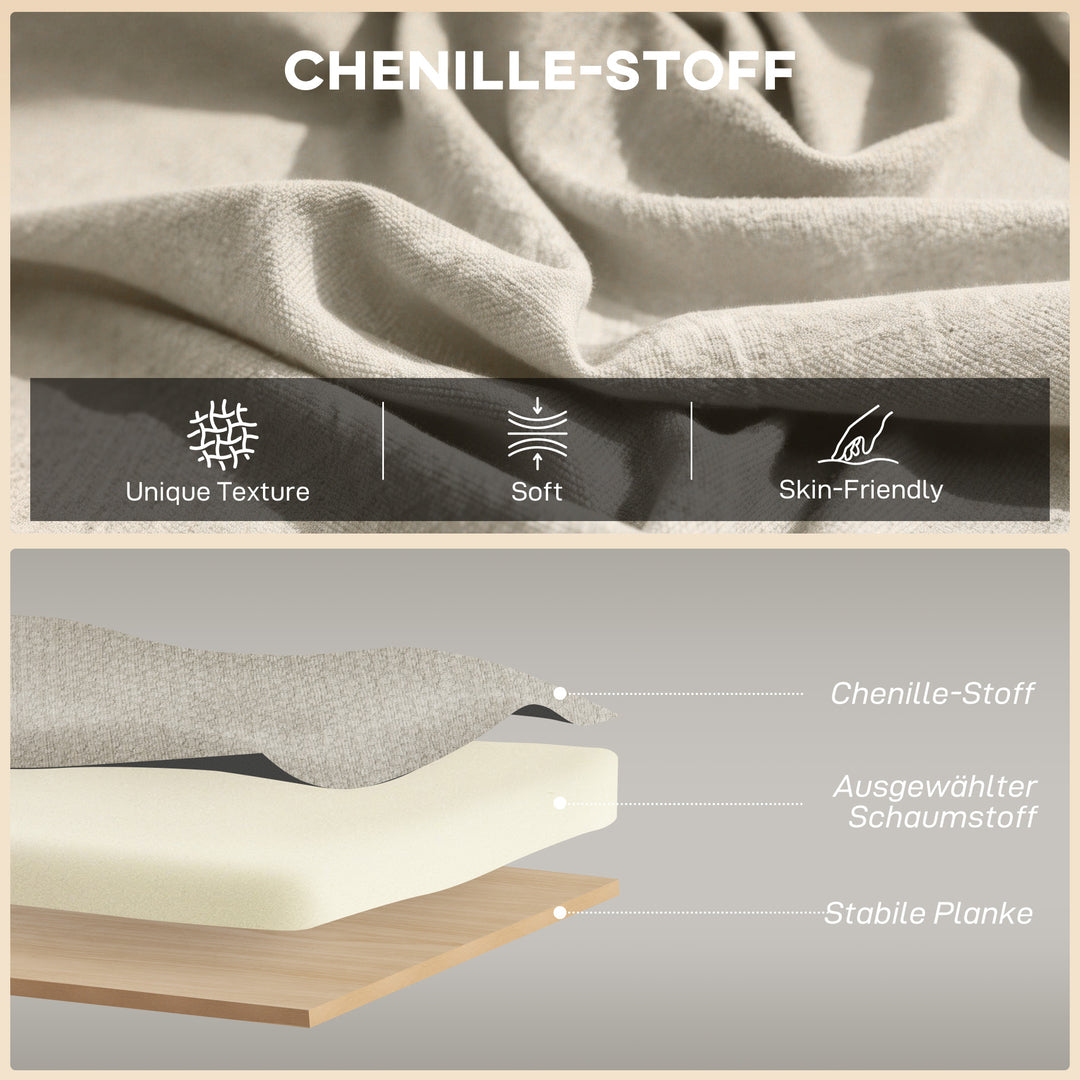 2-personers sofa, lille chenillesofa med ryglæn, tykt sæde, gummitræfødder, beige