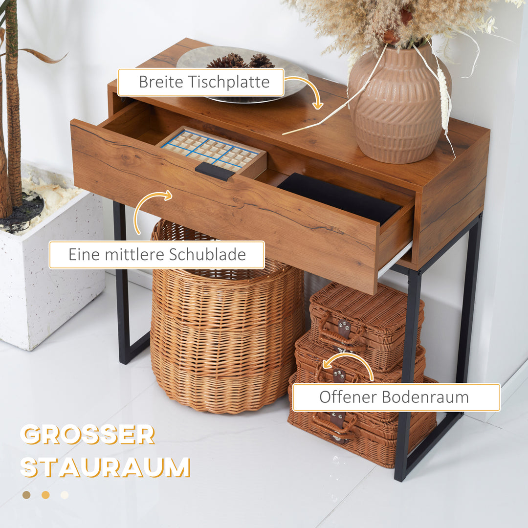 Konsolbord i industrielt design, sidebord, skænk, 1 skuffe, brun + sort