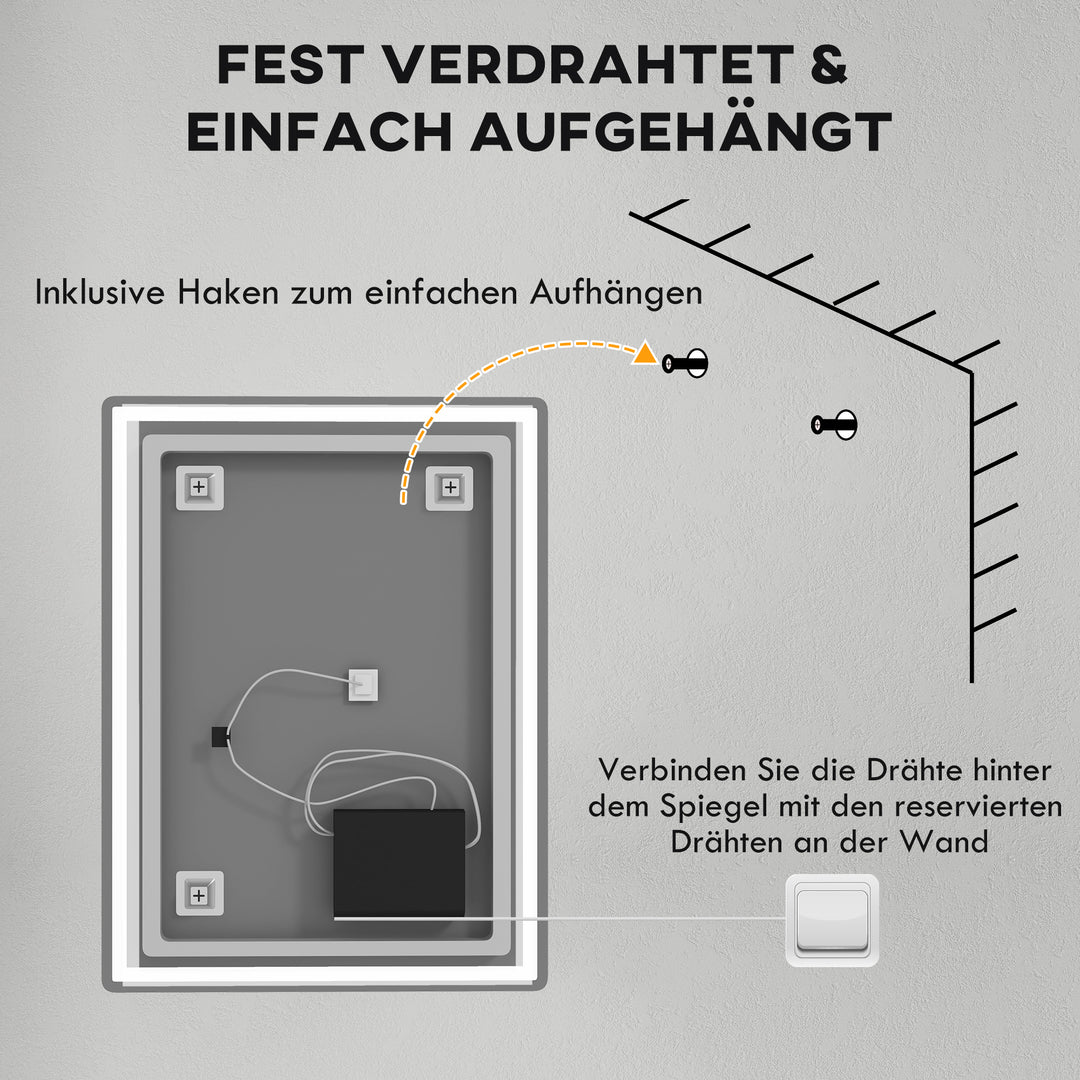 Badeværelsesspejl vægspejl led, belyst, anti-dug, 60 x 80 x 4 cm, hvid