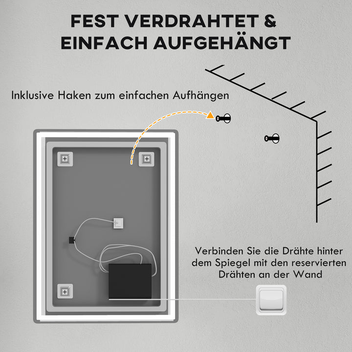 Badeværelsesspejl vægspejl led, belyst, anti-dug, 60 x 80 x 4 cm, hvid