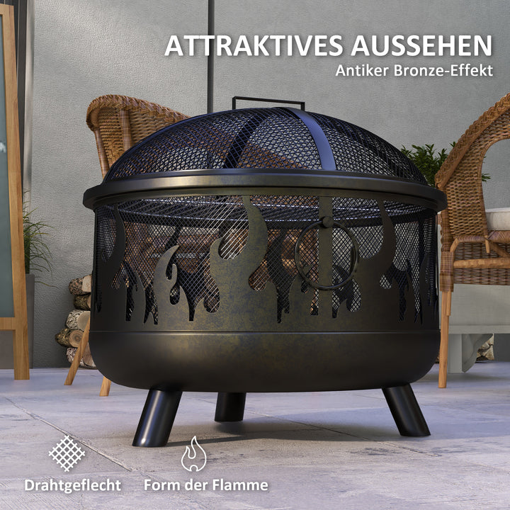Bålskål, inklusive gnistbeskyttelse, 1 ildstok, 61,5 cm x 52 cm, sort