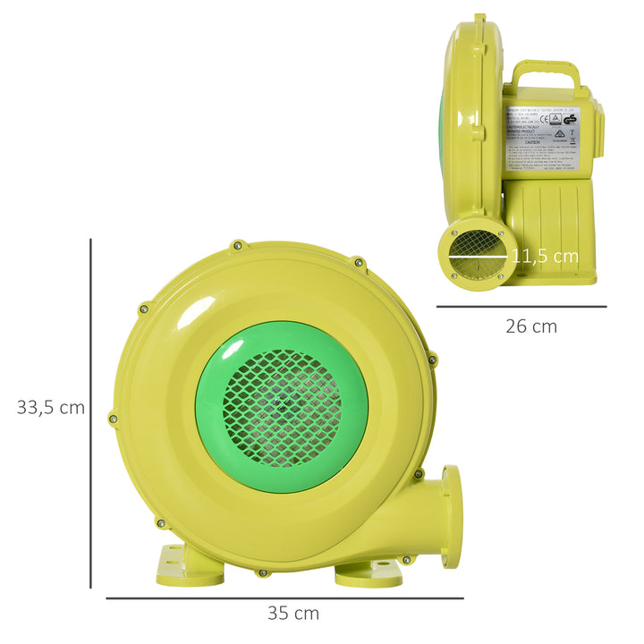450w elektrisk luftpumpe, oppusteligt slot, kontinuerlig blæser, let, bærbar, til oppusteligt legetøj, abs, gul+grøn, 35 x 26 x 33,5 cm