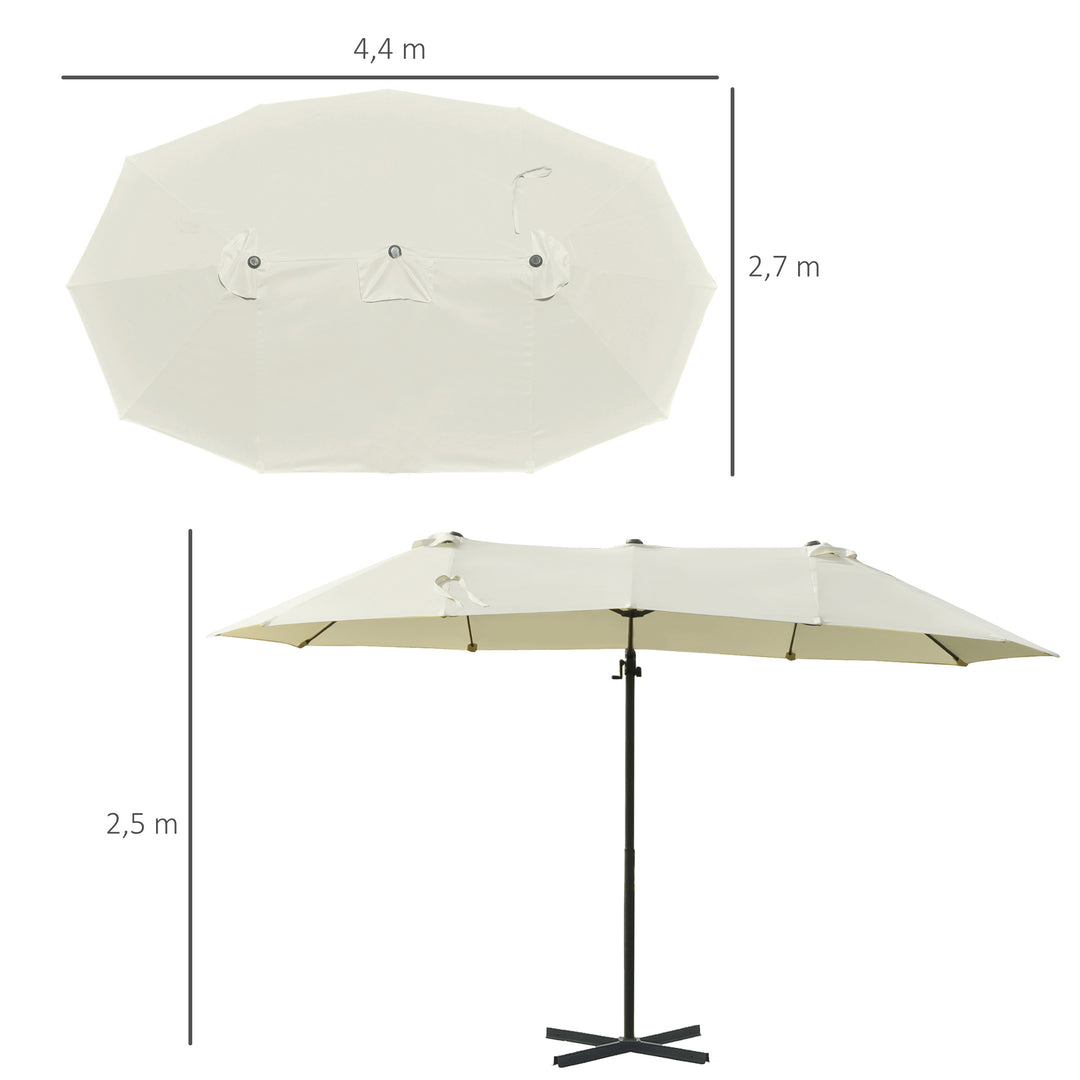 Dobbelt parasol hængeparasol dobbelt parasol med håndsving justerbar haveparasol solbeskyttelse metal cremehvid 440 x 270 x 250 cm
