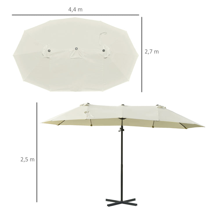 Dobbelt parasol hængeparasol dobbelt parasol med håndsving justerbar haveparasol solbeskyttelse metal cremehvid 440 x 270 x 250 cm