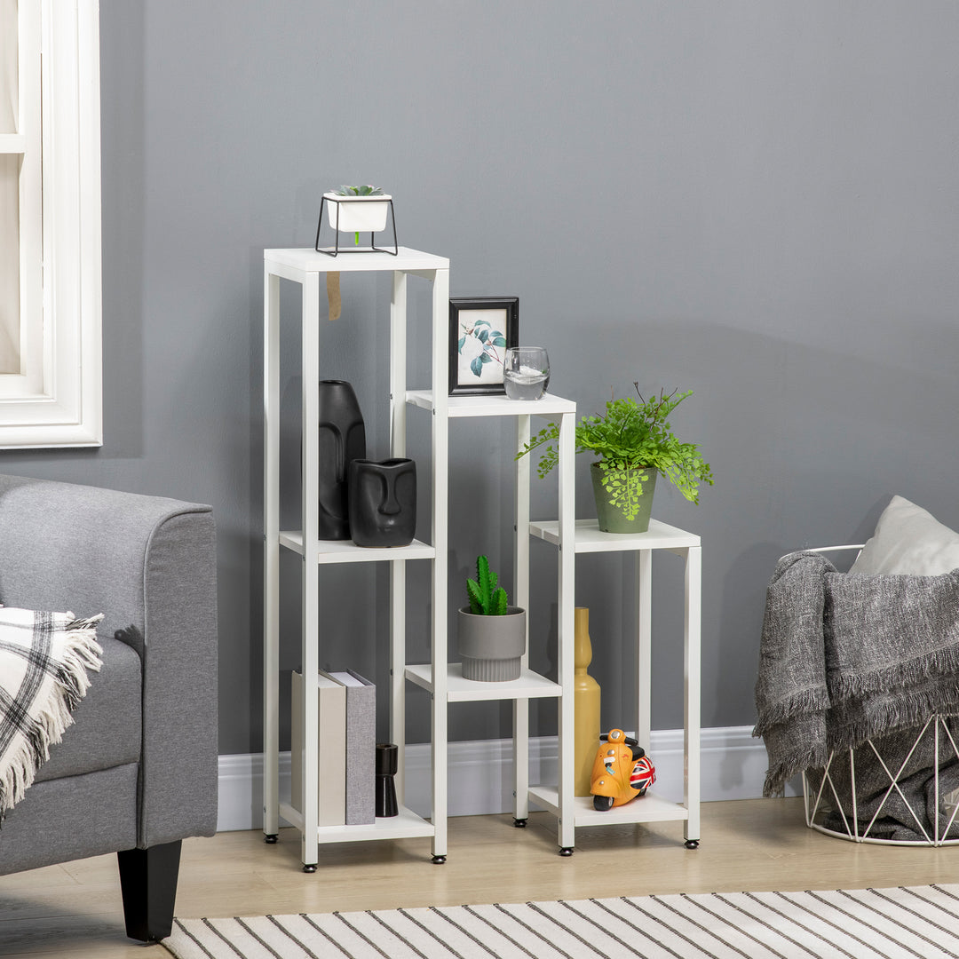 Blomsterstativ, plantestativ, 7 etager, til indendørs og udendørs brug, stål, hvid, 65 x 23 x 94,5 cm