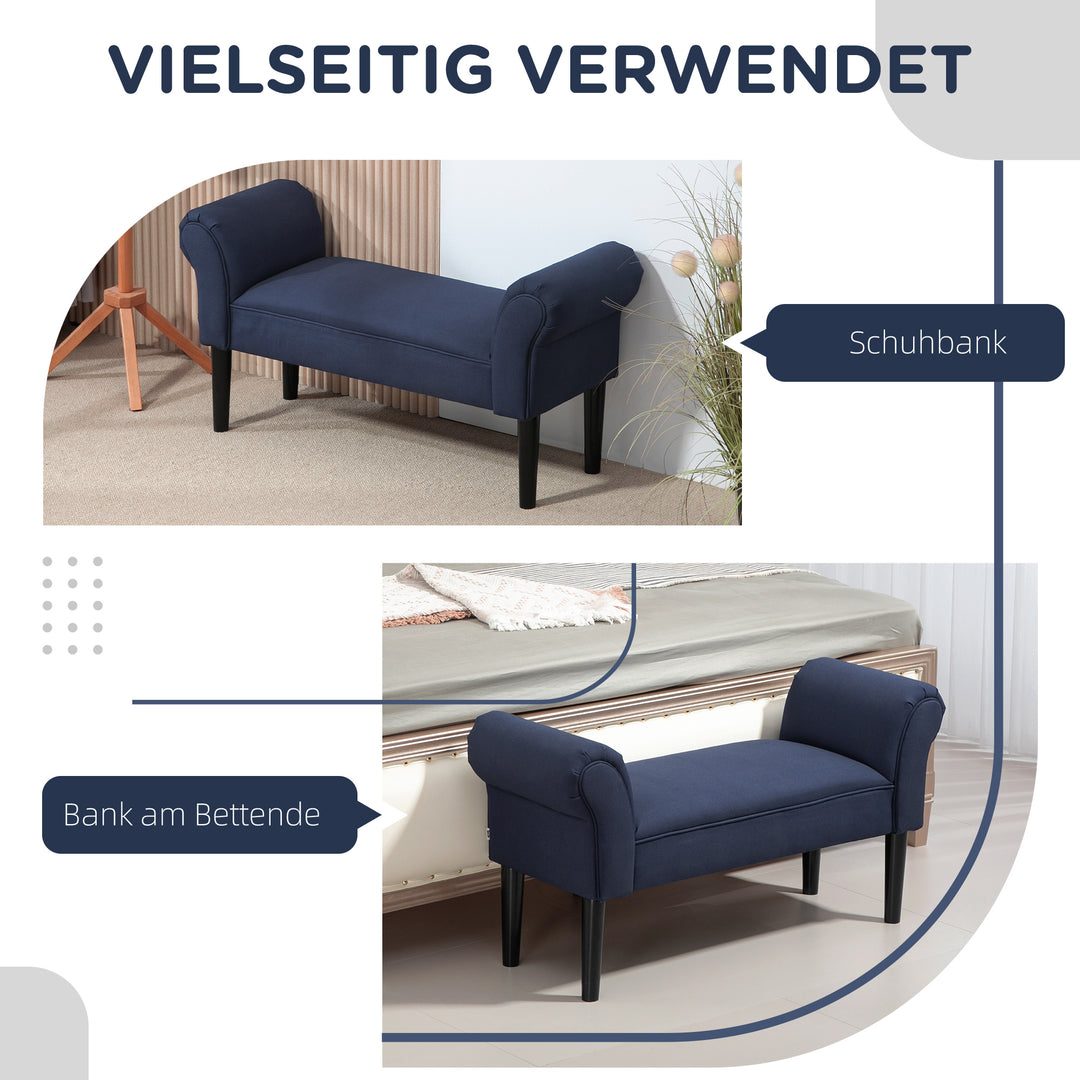 Polstret bænk til soveværelse og entré, bæreevne op til 130 kg, 102 x 36 x 51 cm, blå