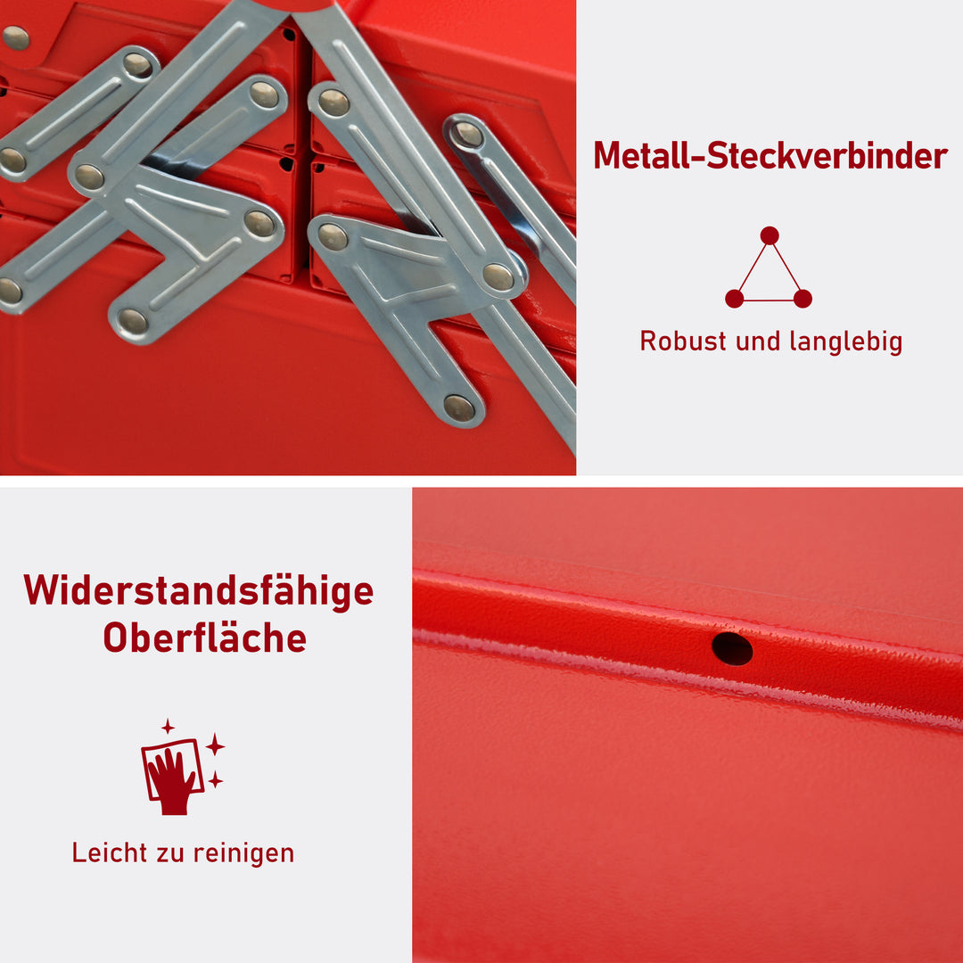 Værktøjskasse med 5 rum, 45 x 20 x 34,5 cm, stål, rød