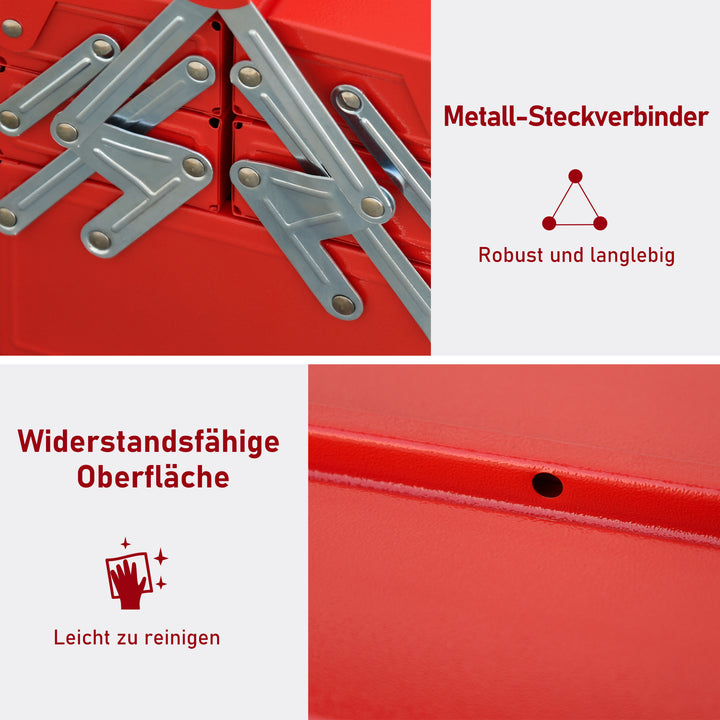 Værktøjskasse med 5 rum, 45 x 20 x 34,5 cm, stål, rød