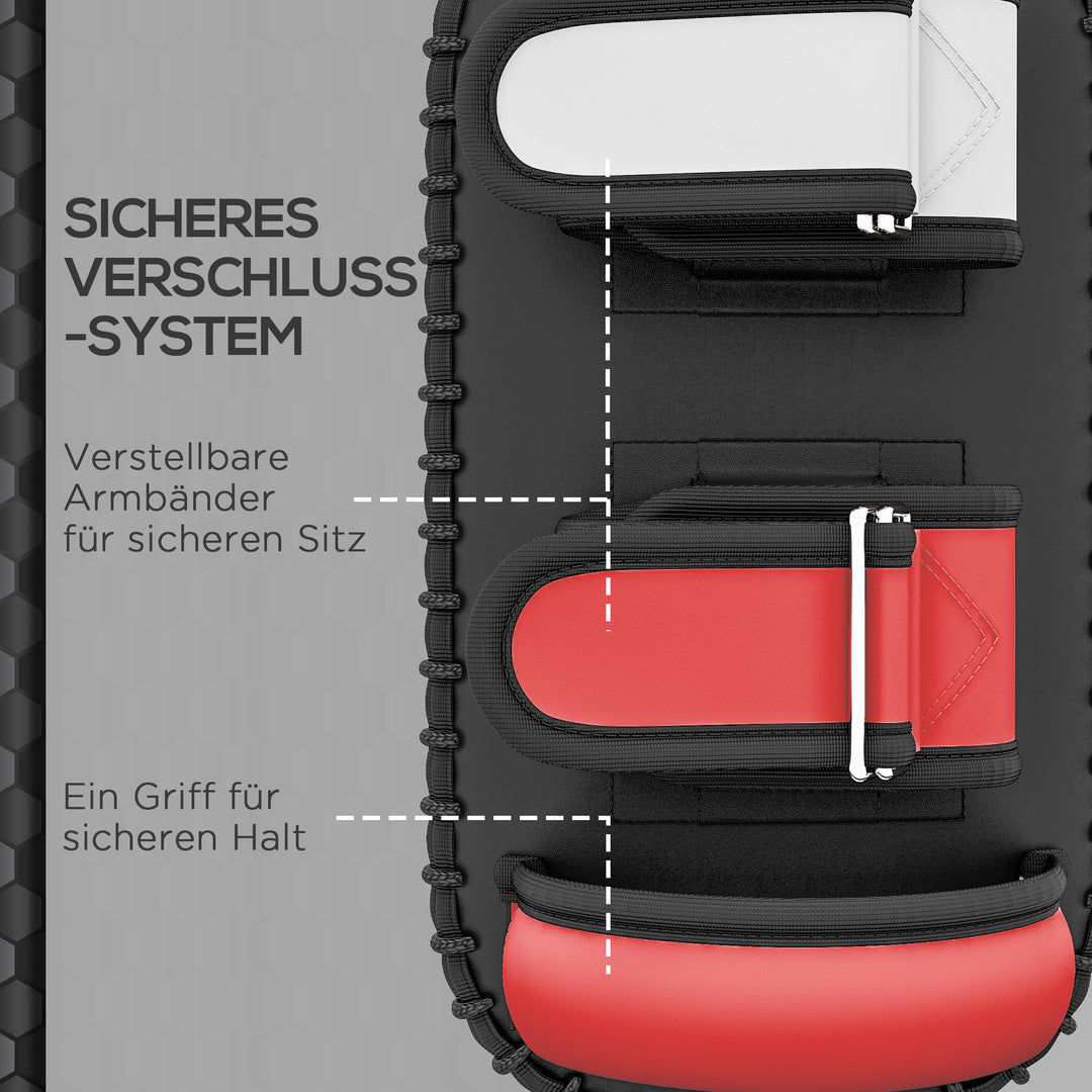 Kickpad til muay thai, kickboxing, syntetisk læderbetræk, 0,4 kg, 38 x 20 x 18 cm, sort/rød/hvid