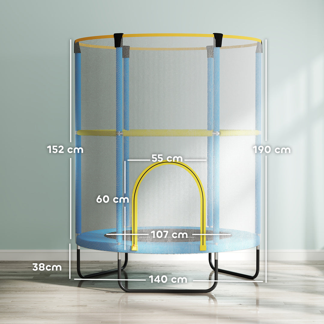 Børnetrampolin, sikkerhedsnet, skridsikre ben, lynlåsindgang, farverig