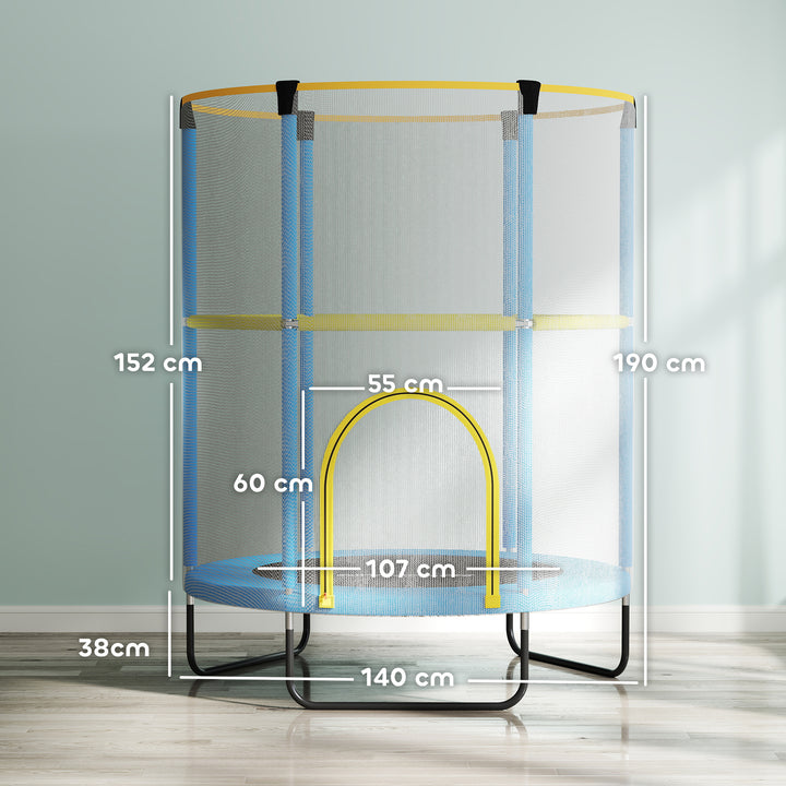 Børnetrampolin, sikkerhedsnet, skridsikre ben, lynlåsindgang, farverig