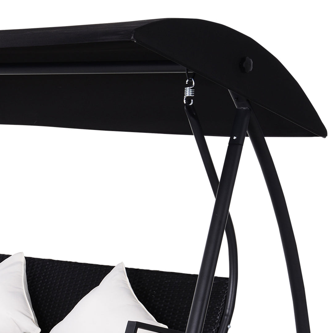 3-Personers verandagynge lavet af polyrattan og metal med hynder, lasteevne op til 360 kg, ny (sort)