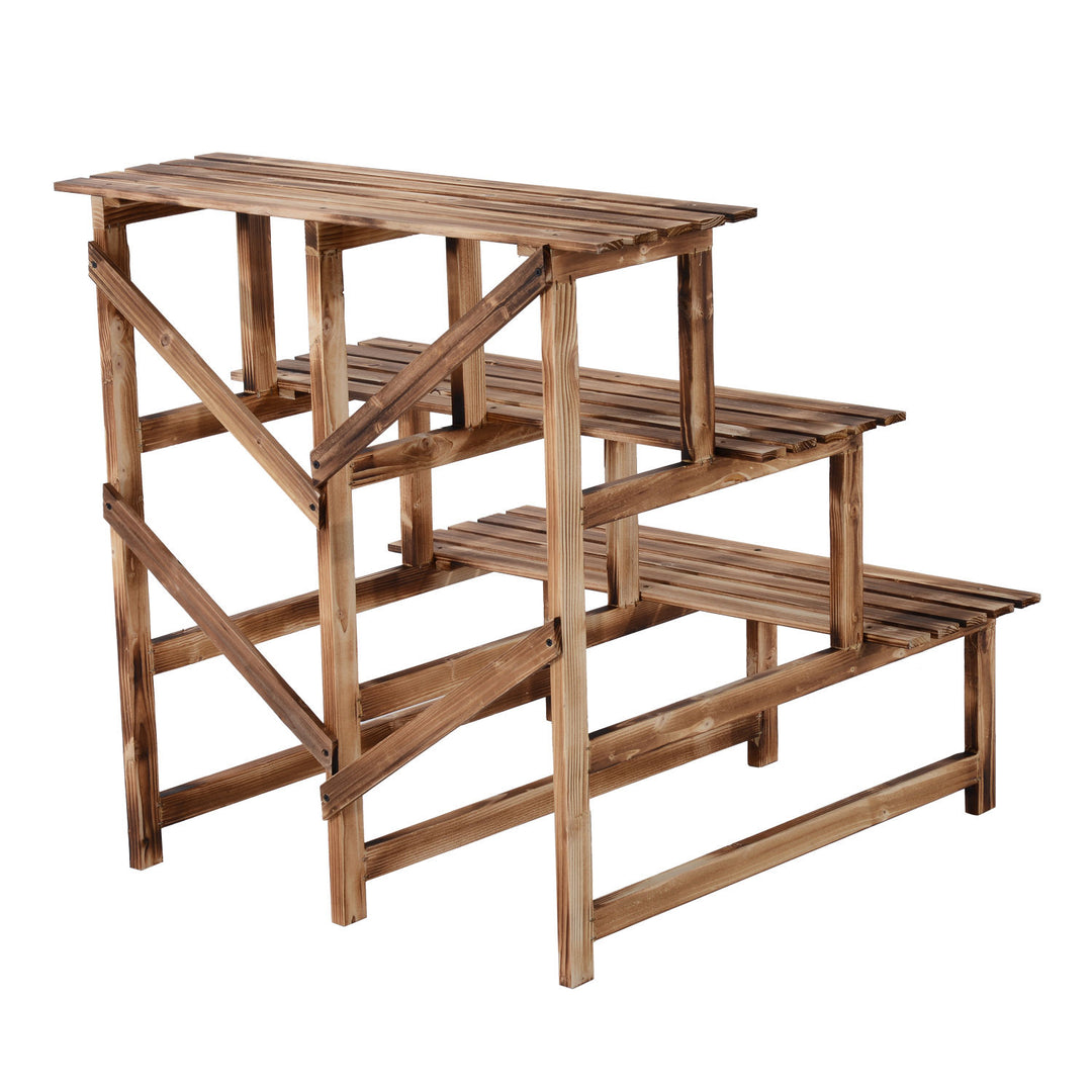 Plantetrappe, blomstertrappe, blomsterhylde, plantehylde, blomsterstativ, 3 niveauer, fyrretræ, 80 x 80 x 78 cm