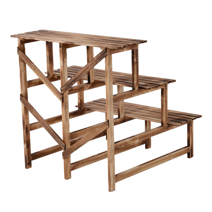 Plantetrappe, blomstertrappe, blomsterhylde, plantehylde, blomsterstativ, 3 niveauer, fyrretræ, 80 x 80 x 78 cm