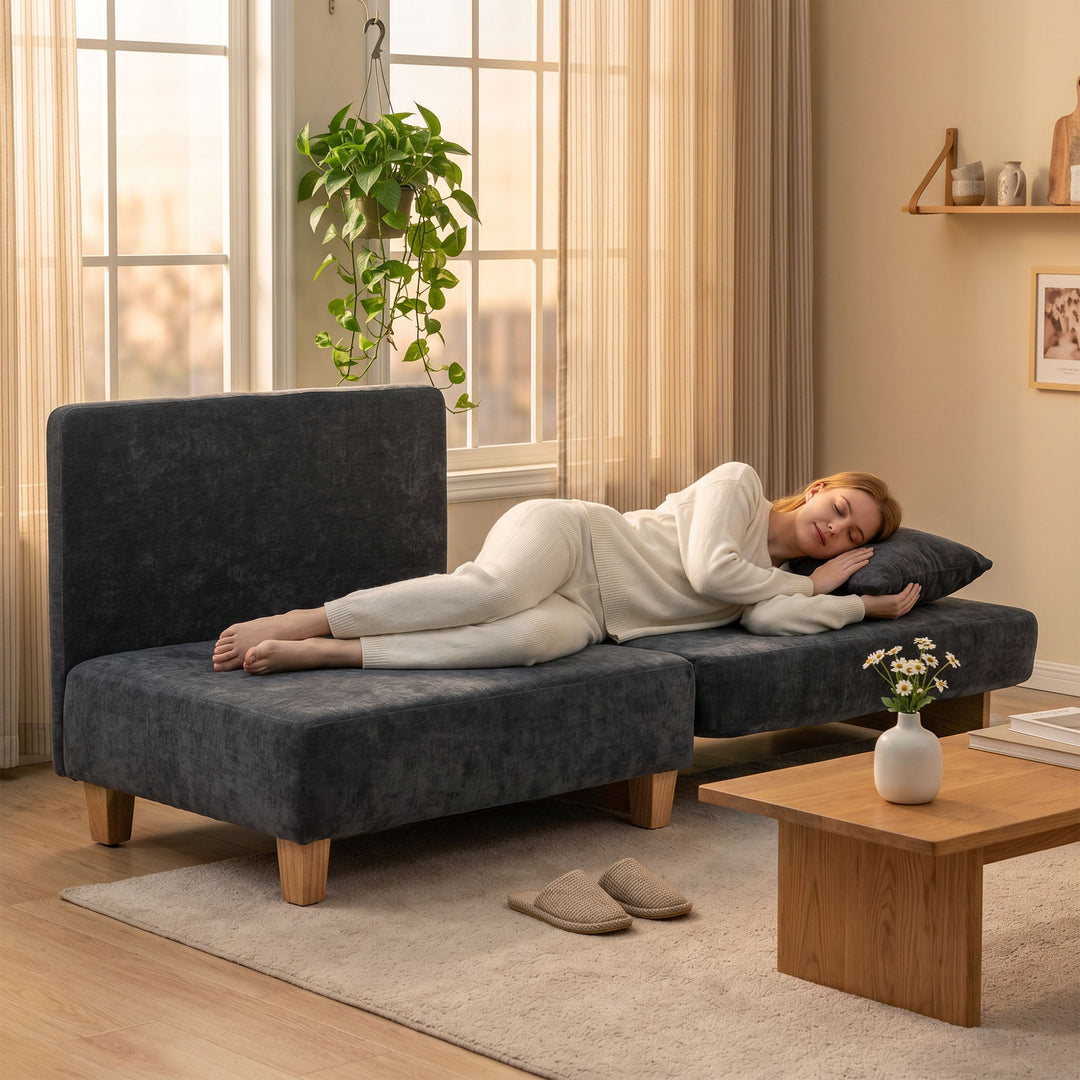 2-i-1 sovesofa med sengefunktion, 2 hynder, 183x57 cm, mørkegrå
