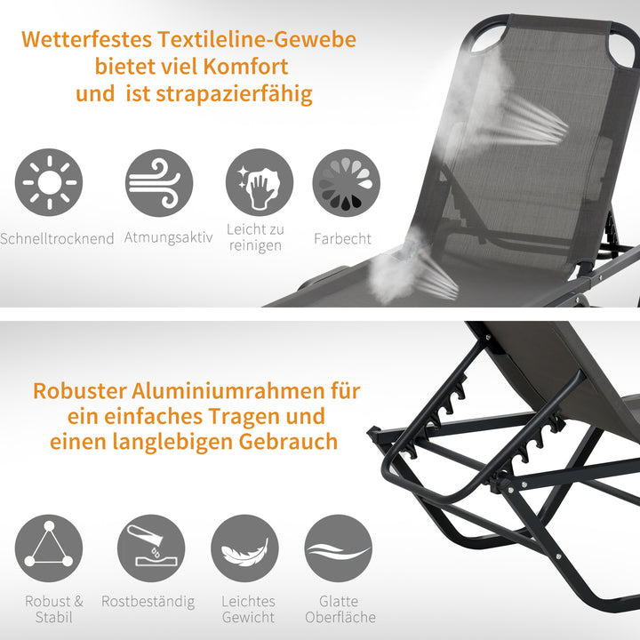 Solseng strandseng 5-niveauer aluminium haveseng afslappende liggestol textileline grå+sort 163 x 58,5 x 91 cm