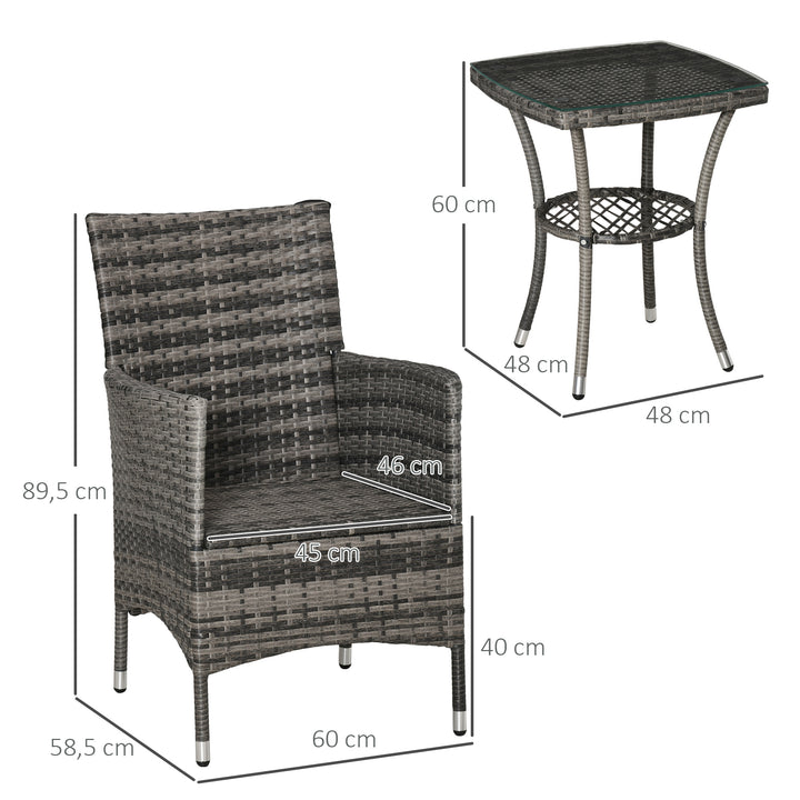 Balkonmøbelsæt til 2 personer, rattan havesæt, polyrattan, mørkegrå