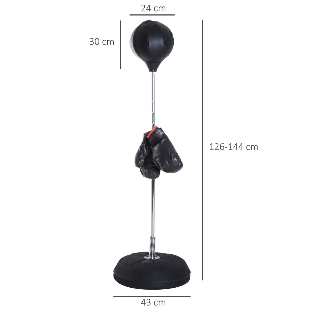 Boksesæt med boksebold, højdejusterbar, inklusive boksehandsker, 126-144 cm, sort