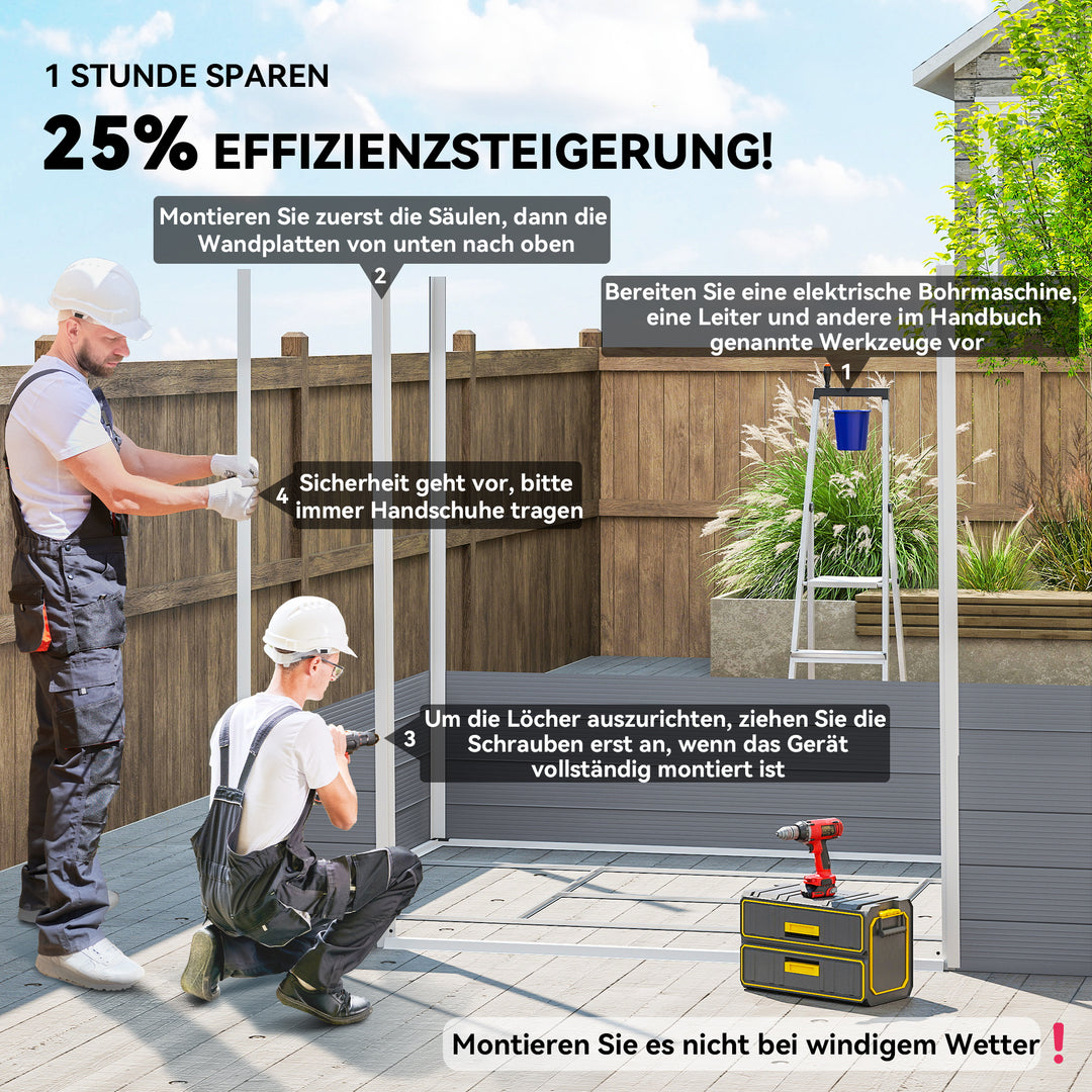 Haveskur, redskabsskur med ventilationsvindue, plastik, metal, 240 x 190 x 180/228, grå