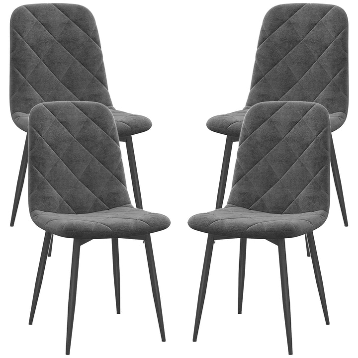 Spisestole, sæt med 4 køkkenstole med ryglæn, velour look, polstrede stole med metalben, til spisebord, grå