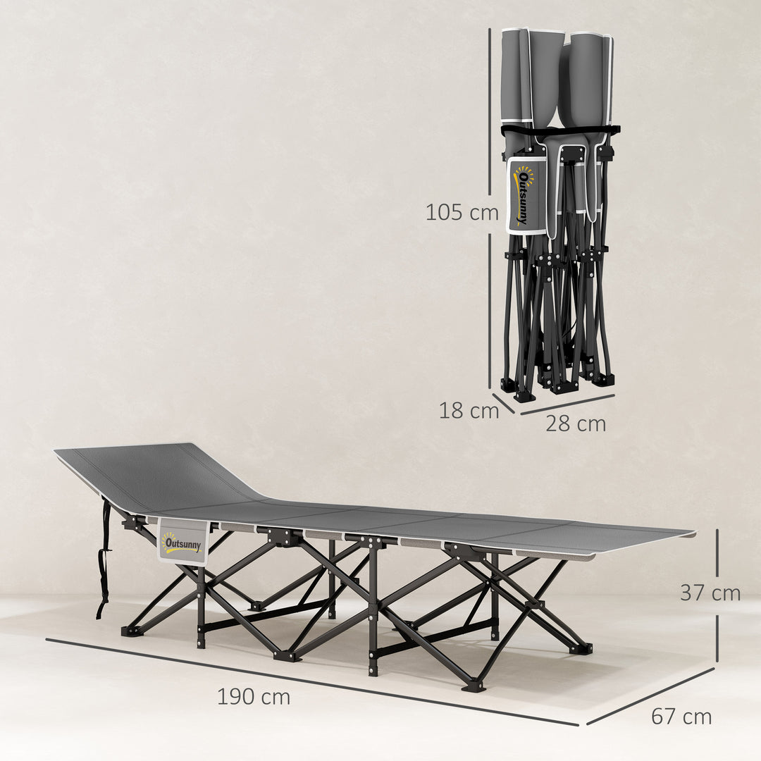 Sammenklappelig campingseng, feltseng med madras, ergonomisk, metalramme, sort
