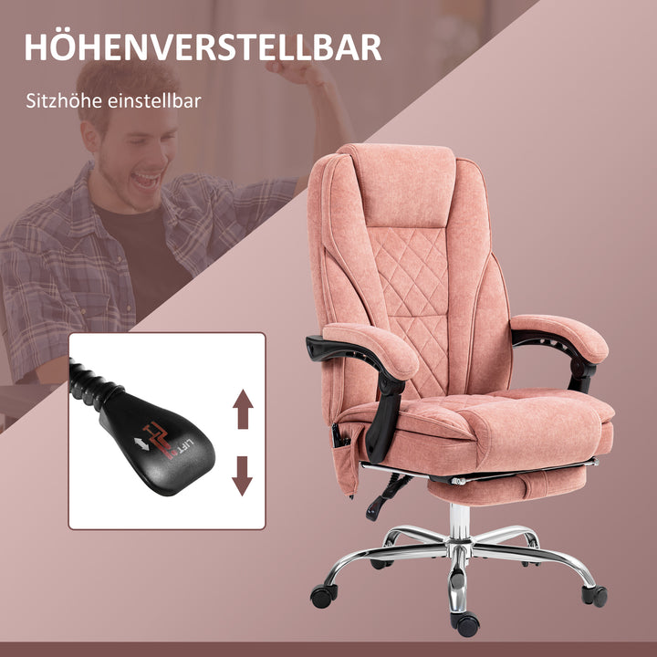 Ergonomisk kontorstol med massagefunktion, fodstøtte, drejelig, rullebar, pink