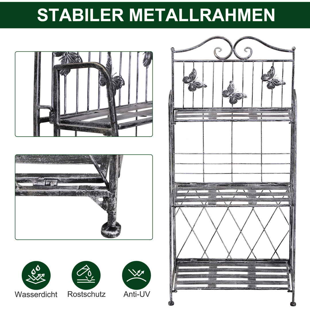 Plantehylde plantestativ blomsterhylde blomsterstativ blomstertrappe havehylde 3 niveauer metal sølvgrå 44 x 25 x 96 cm