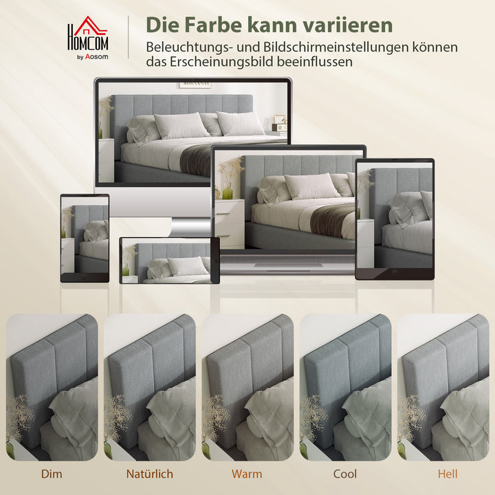 Sengegavl med 3 højdejusteringer, sengegavl med metalben, linnedlook til soveværelse, 160x10x106/116/126 cm, grå