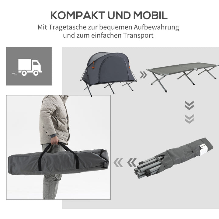 Feltseng med kuppeltag, telt + barneseng, vejrbestandig, foldbar, grå, 200 cm x 86 cm x 147 cm