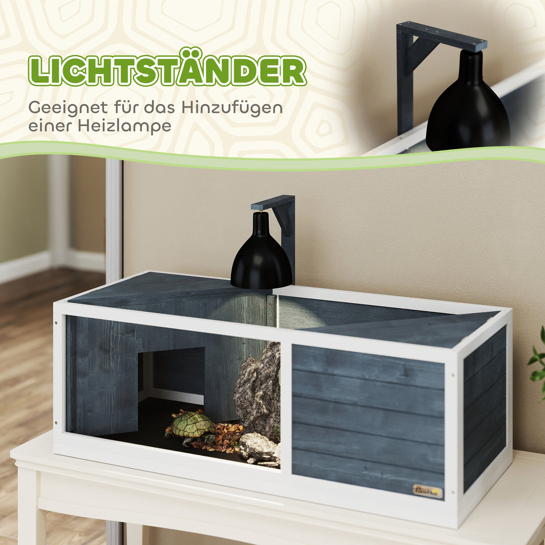 Skildpaddehus med letåbnende top, lysarmatur, transparent front, 120 x 50 x 40 cm, grå