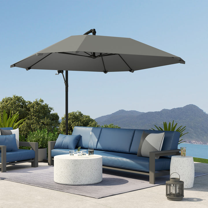 Aluminiums fritstående parasol, Ø 260 cm, vandtæt, håndsvingsbetjent parasol med stativ og håndsving, mørkegrå