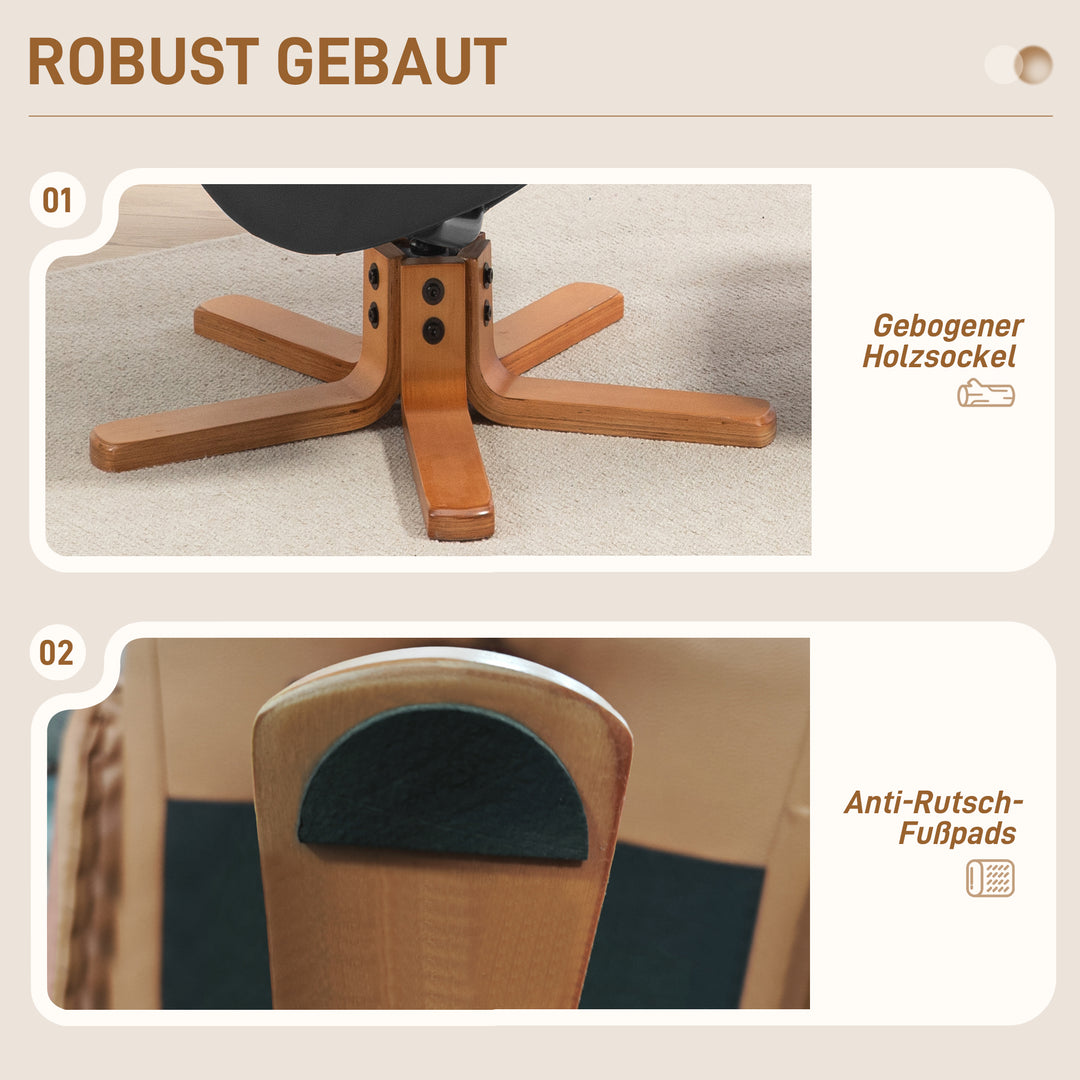 Lænestol med fodskammel, lænefunktion, betræk i kunstlæder, op til 150 kg, 71 x 84 x 102 cm, sort