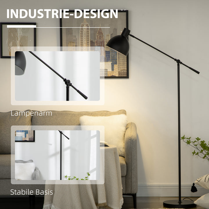 Industriel gulvlampe, højdejusterbar, med gulvkontakt; 30 m x 30 cm x 131 cm, sort
