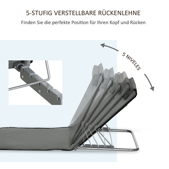 Sæt med 2 strandmåtter, justerbare, foldbare, 124L x 53B x 37-50H cm, grå