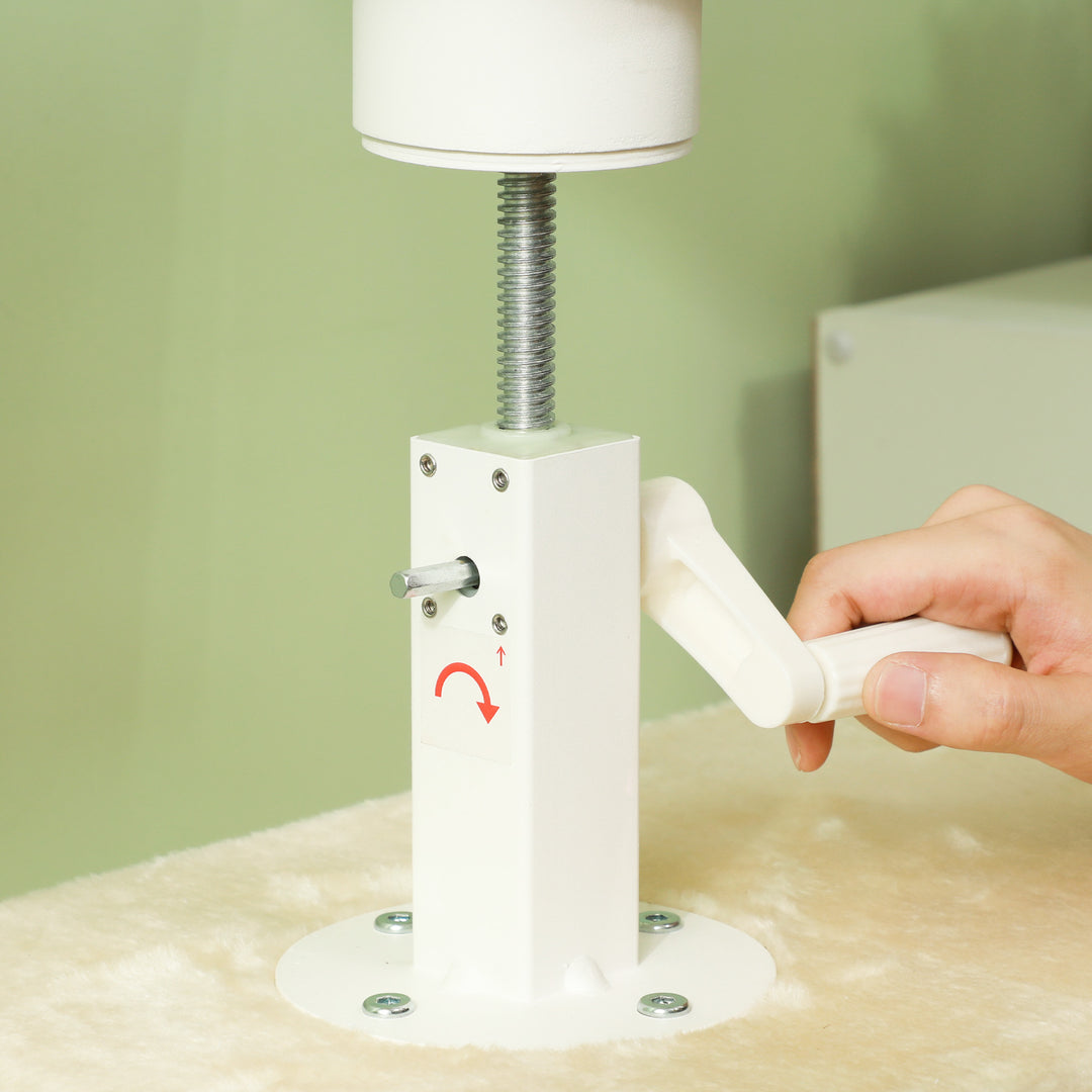 Kradsetræ, justerbar højde 225-275 cm, stabil base, anti-tip beskyttelse, plysbetræk, cremehvid