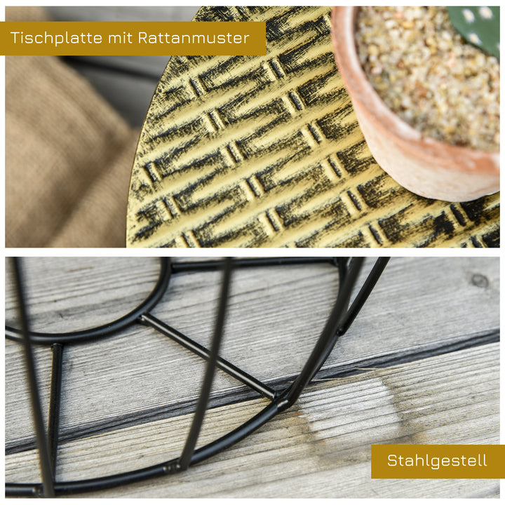 Sæt med 3 sofaborde, sideborde, havebord, retro metalkurv, trådkurv, haveindskudsborde, havemøbler, udendørs balkon, metal, naturlig + sort, 3 størrelser