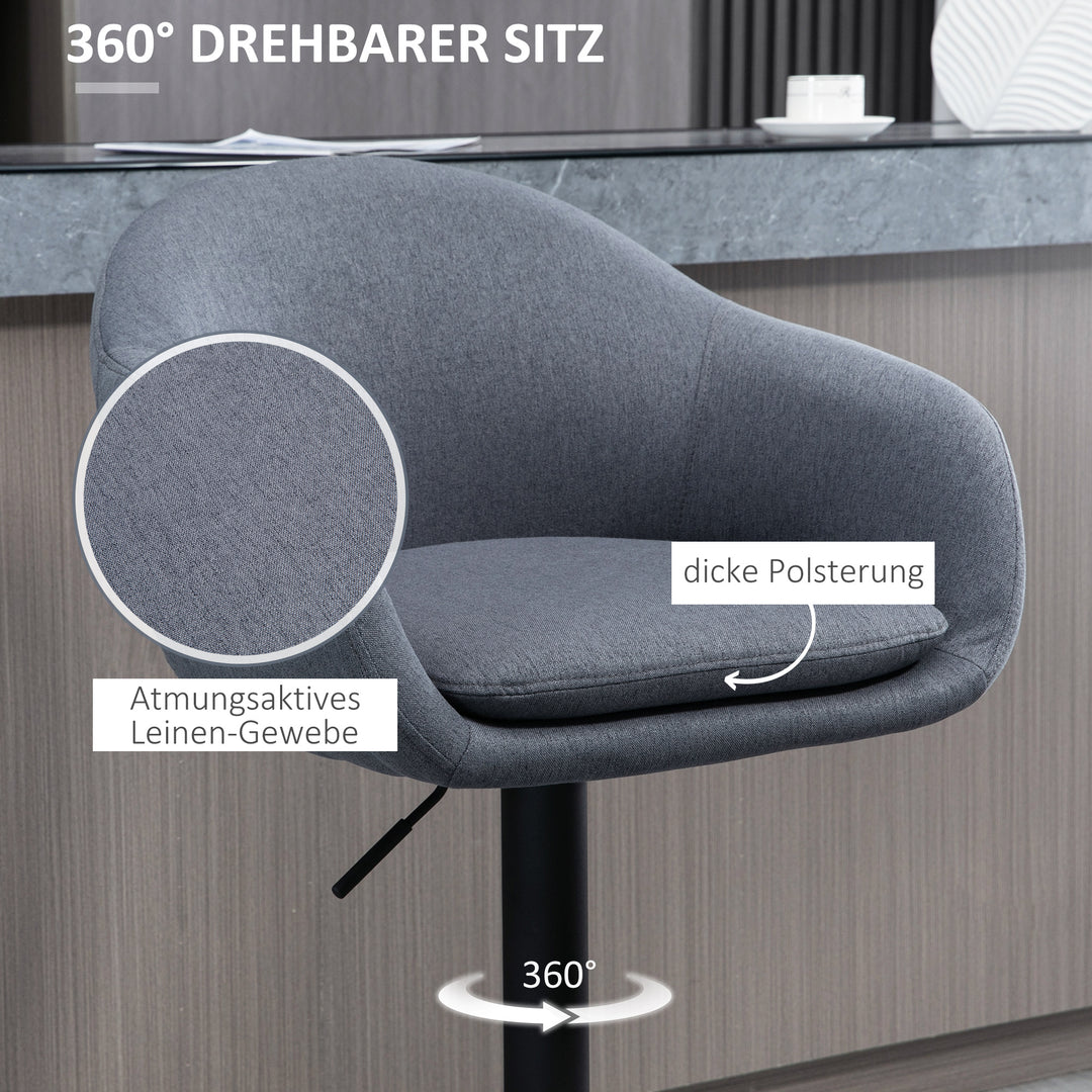 Højdejusterbar barstol med ryglæn og fodstøtte; linnedlook, 54 cm x 54 cm x 112 cm, grå