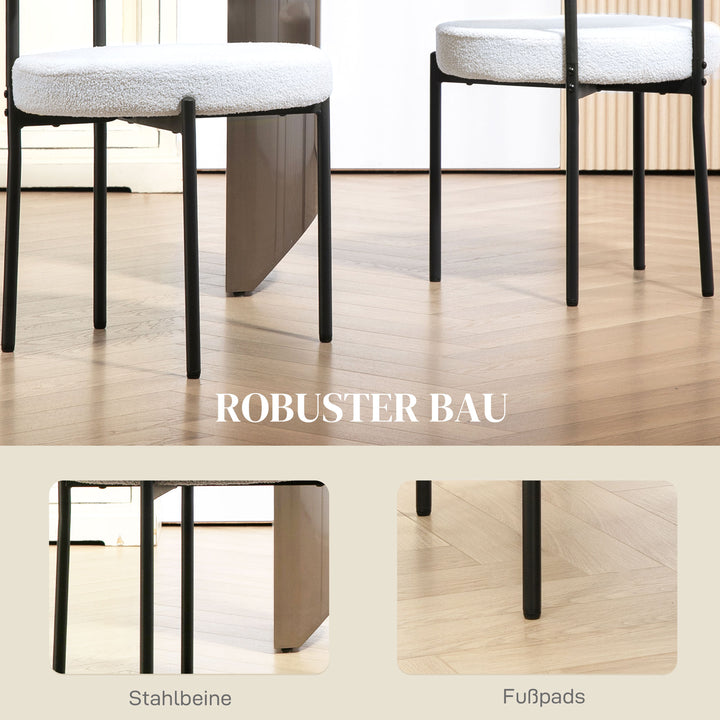 Sæt med 2 spisebordsstole, fleecebetrukket, stole med polstret sæde, metalben, cremehvid