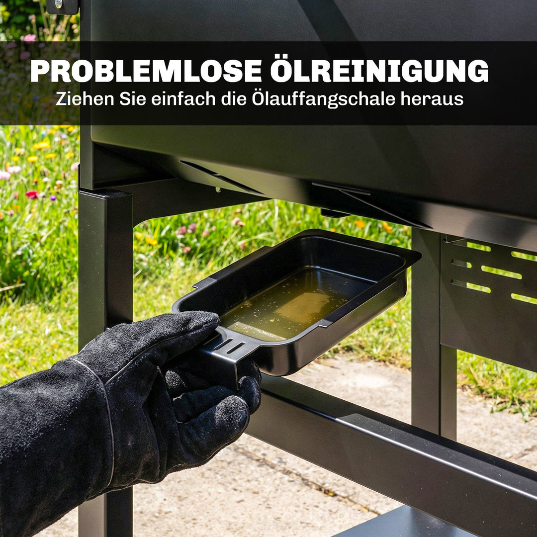 Gasgrill 9 KW 3 brændere BBQ grillvogn rustfrit stål inkl. foldbart sidebord krydderiholder nederste hylde 6 kroge