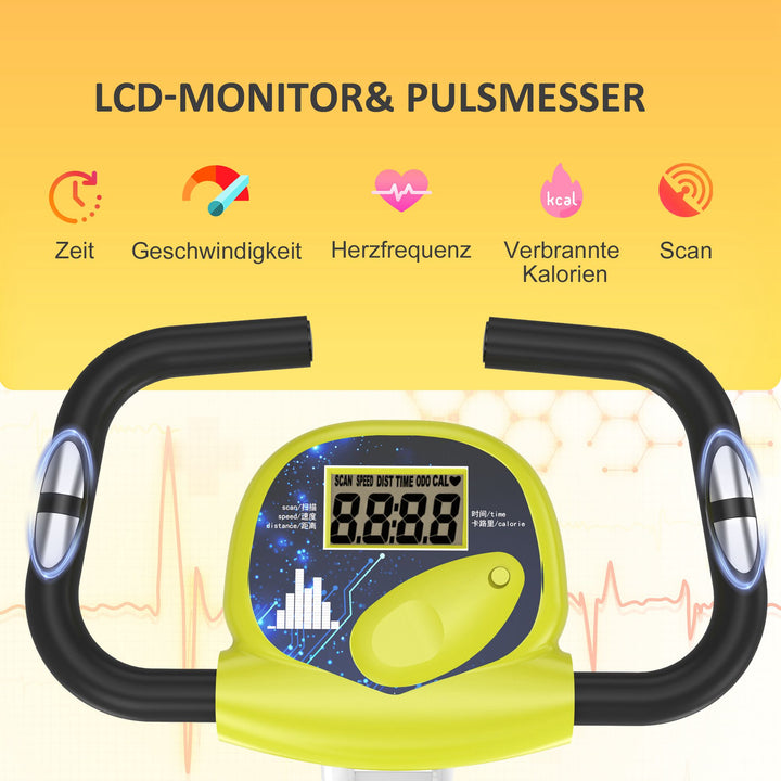 Motionscykel sammenklappelig magnetisk hjemmetræner med lcd-skærm, 8 niveauer justerbar magnetisk modstand, pladsbesparende fitnesscykler til hjemmet gul+hvid