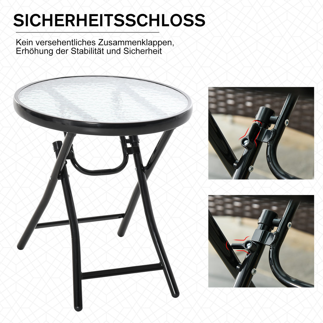 Havebord, sidebord, bistrobord med glasplade, rundt, foldbart, metal, Ø45, sort