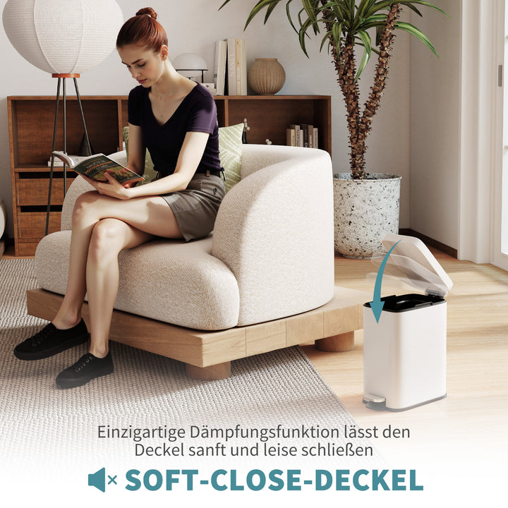 Metal skraldespand, 5 l kapacitet, med fodpedal, med indvendig spand, hvid