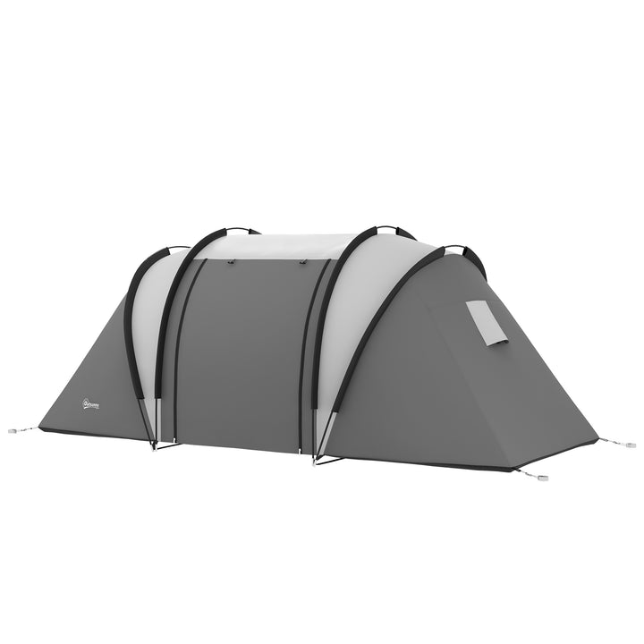 Campingtelt til 4-5 personer, let vandafvisende, familietelt med 3 værelser, sidedør, vindue, grå